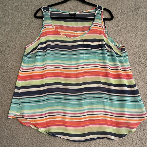 Torrid Sheer Tank Top Women's 0 (Large) Pullover Pocket Bright Stripes Blouse - Picture 1 of 7